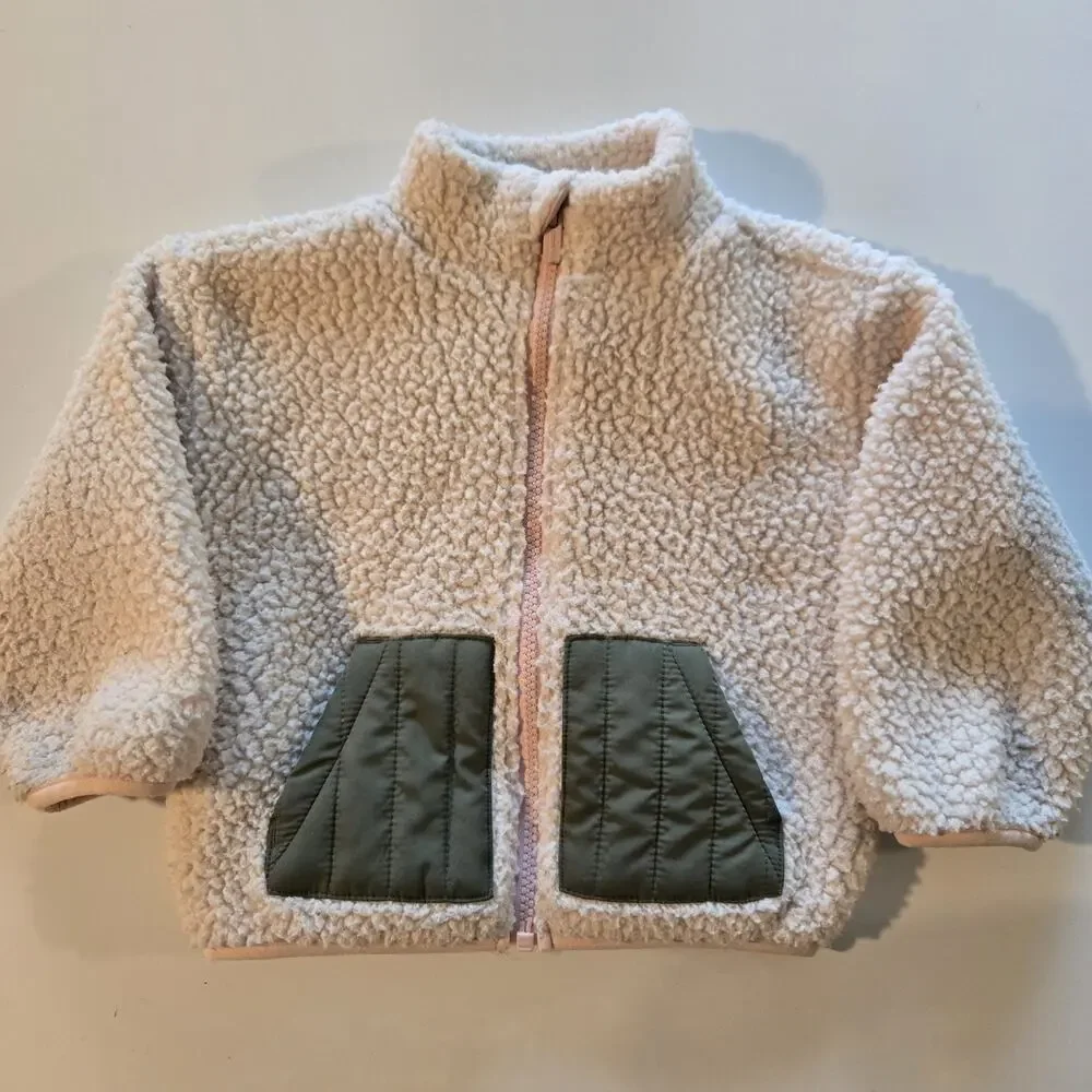 Old Navy 18-24 Months Unisex Color-Blocked Sherpa Jacket Baby Teddy‎ Pink/Green